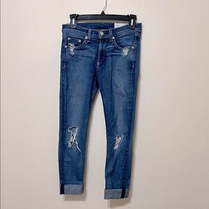 Rag & Bone Blue‎ Cropped Skinny Distressed Ankle Jeans, Women’s Size 26